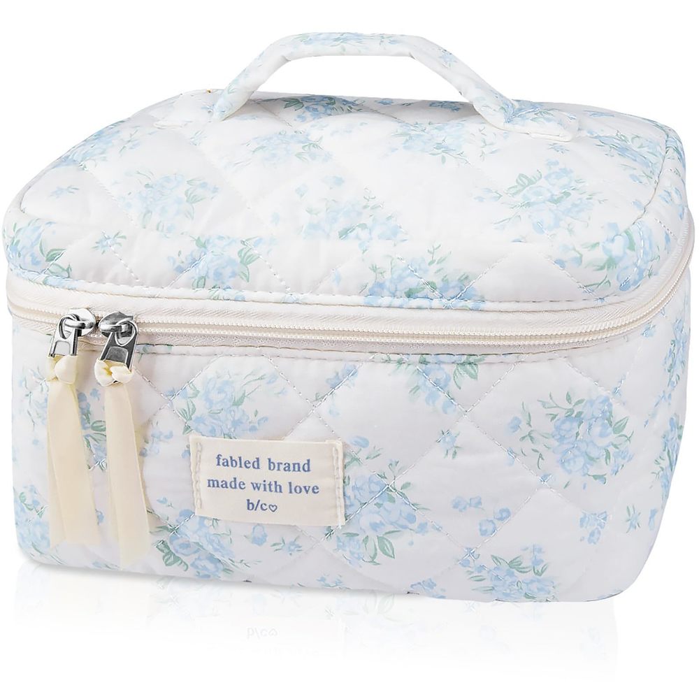 Large Travel Quilted Makeup Bag For Women,big Floral Cotton Cosmetic Bag, Cute🙈